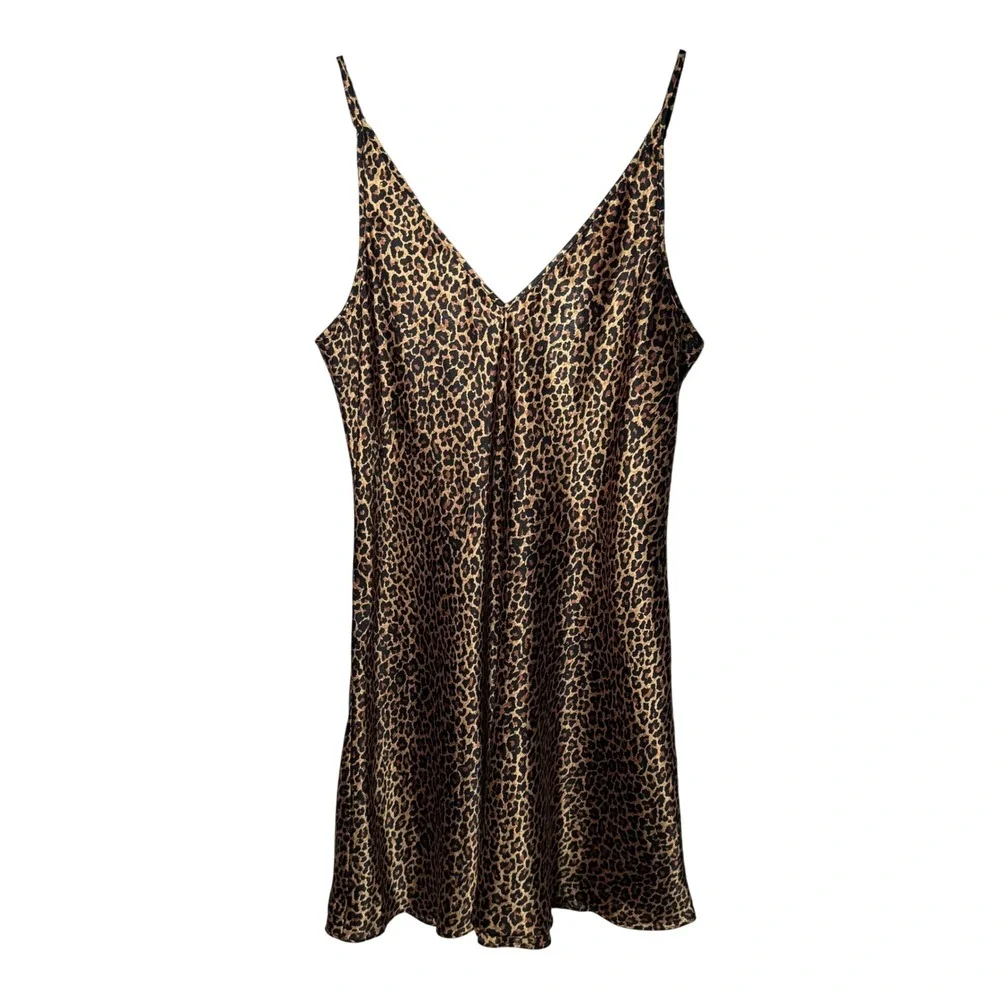 Vintage Sophia by Delicates 90s Leopard Satin Slip Dress Mob Wife Low Back Large - Picture 4 of 14